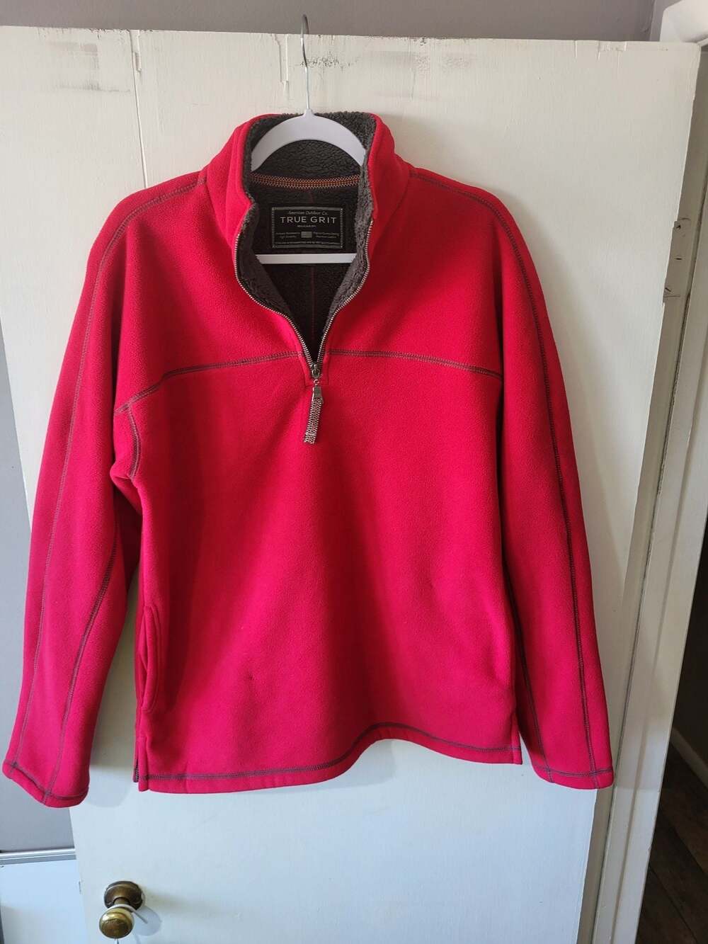 True Grit Red Bonded Polar Fleece Sherpa Lined 1/4 Zip Pullover